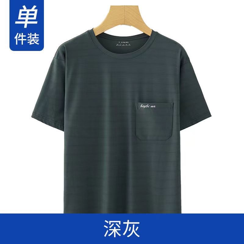 Summer Men'S Short Sleeve T-Shirt Ice Silk Cool Breathable Middle-Aged Men'S Mesh Half Sleeve Base Shirt - Image 1