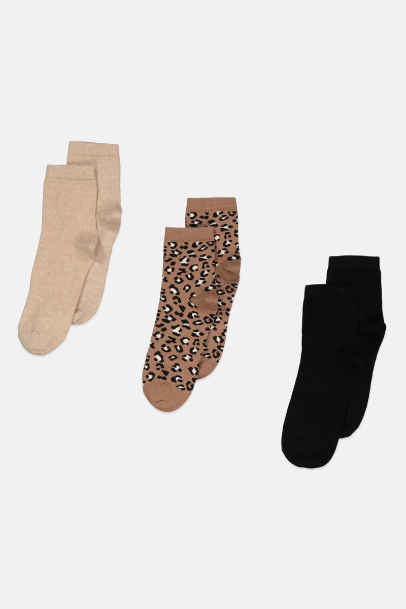 Don't Call Me Jennyfer Women 3 Pair Allover Print Socks, Black/Brown Combo  - Image 1