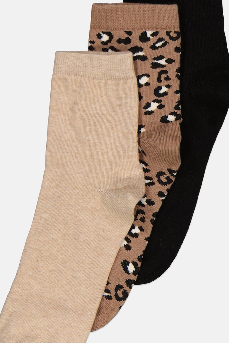 Don't Call Me Jennyfer Women 3 Pair Allover Print Socks, Black/Brown Combo  - Image 2