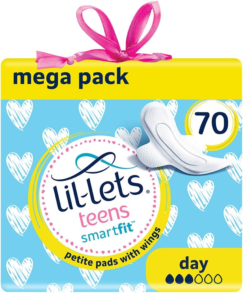 Lil-Lets Teens Day Pads with Wings - 70 Count Period Pads - Thin, Super Absorbent Sanitary Napkins, Soft & Breathable, Fragrance-Free - First Periods, Light to Medium Days