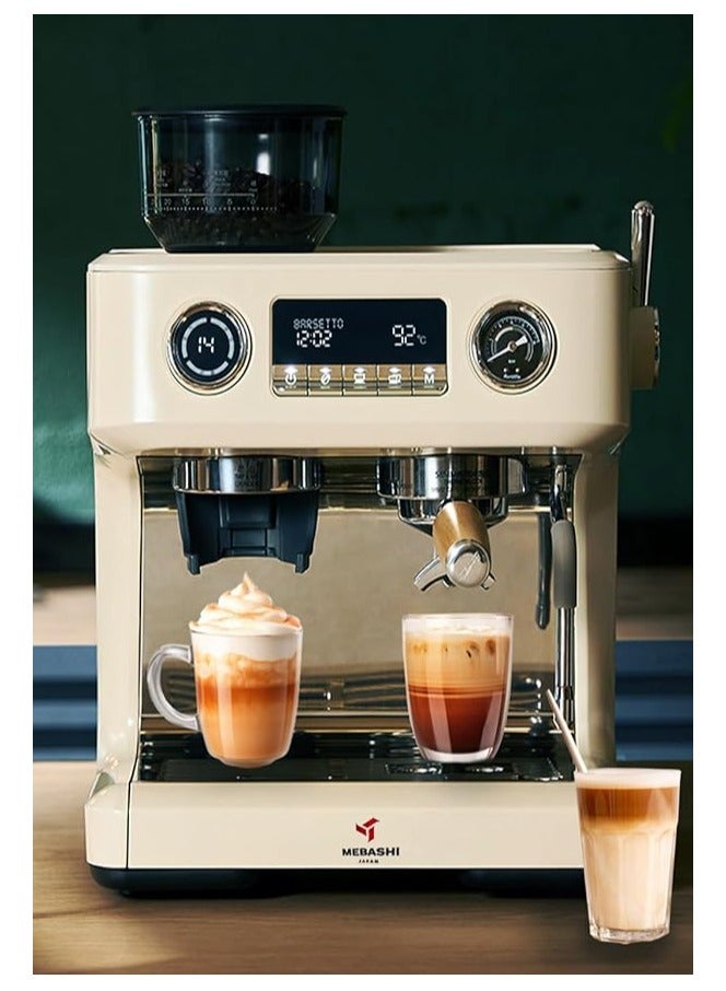 MEBASHI Espresso Coffee Machine with Coffee Grinder, 20 Bar Pressure Pump, LCD Screen, 8 Display Modules (ME-CCM2058) (White) - Image 4