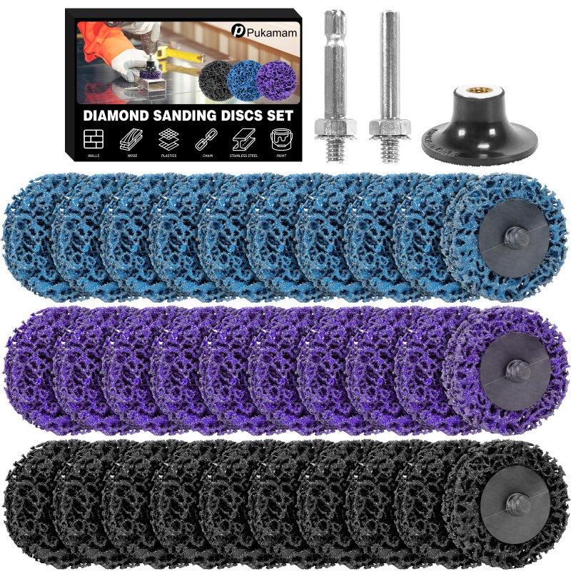 Pukamam 33 Pcs Diamond Sanding Discs Set, 2" Quick Change Easy Strip Wheels for Drill Die Grinder Accessories, Paint Remover Tool for Rust, Oxidation, Paint Removal with 1/4" Roll Lock Holder, Mix Color - Image 1