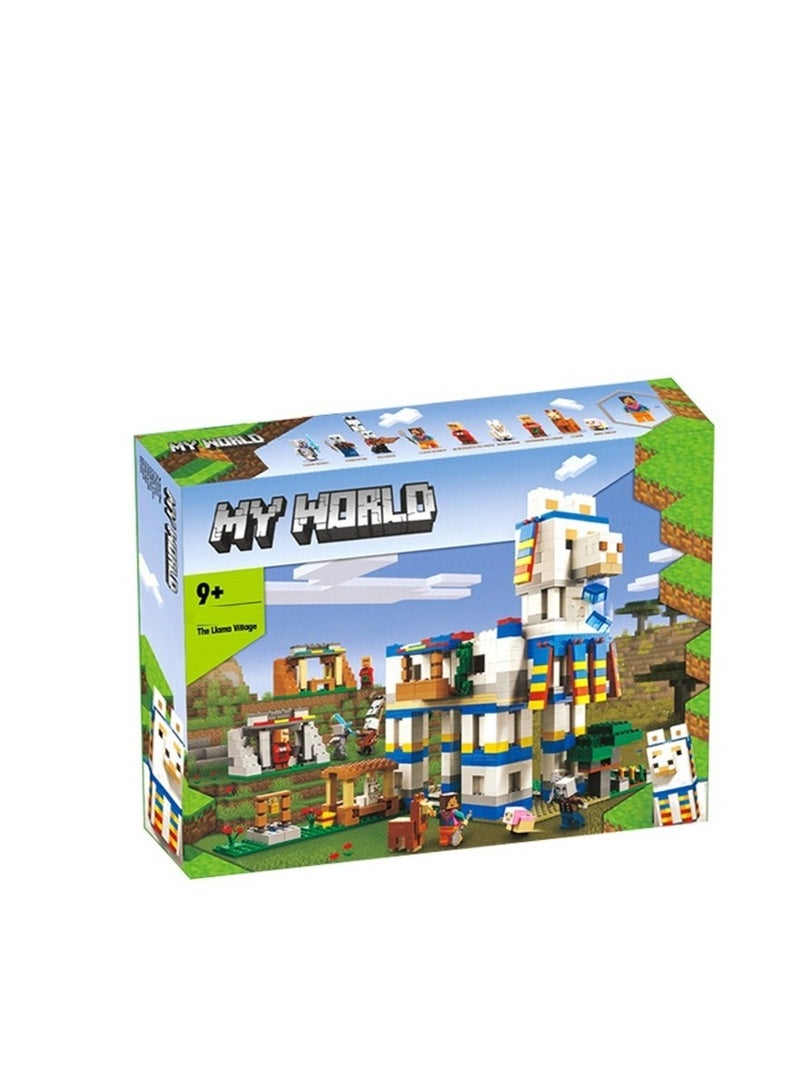 MINECRAFT مجموعة بناء لعبة بيت المزرعة من ماينكرافت، قرية اللاما، فكرة هدية للأطفال والأولاد والبنات مع 6 وحدات، بالإضافة إلى شخصيات القرويين والحيوانات - Image 1