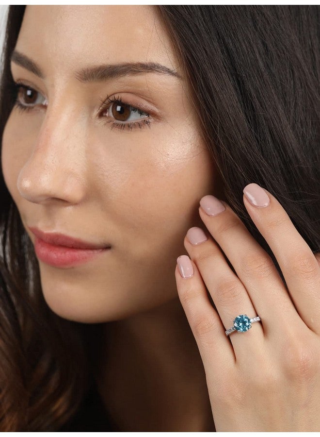 CLARA 925 Sterling Silver Sky Blue Eye Ring with Adjustable Band | Rhodium Plated, Swiss Zirconia | Gift for Women & Girls - Image 3