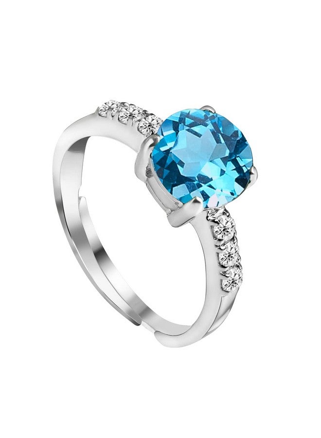 CLARA 925 Sterling Silver Sky Blue Eye Ring with Adjustable Band | Rhodium Plated, Swiss Zirconia | Gift for Women & Girls - Image 1