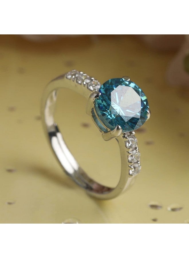 CLARA 925 Sterling Silver Sky Blue Eye Ring with Adjustable Band | Rhodium Plated, Swiss Zirconia | Gift for Women & Girls - Image 2