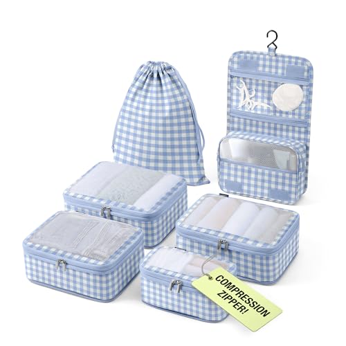 Vandel Space-Saving Compression Packing Cubes for Women with Hanging Toiletry Bag, Laundry Bag, Compressible Carry On Suit Case Organizer Luggage Packing Cubes for Travel Compression Organizer Bags - Image 1