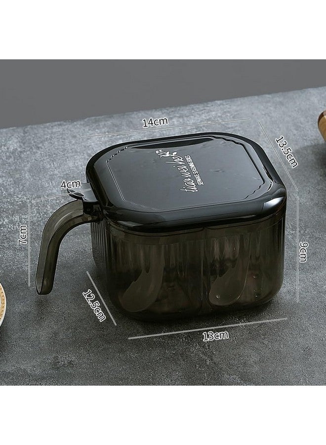 KREPS Seasoning Box with Lid and Spoon, 4 Compartment Spice Pots,Masala Box,Kitchen Condiment Jars, Plastic for Sugar Salt Pepper (Black) - Image 3