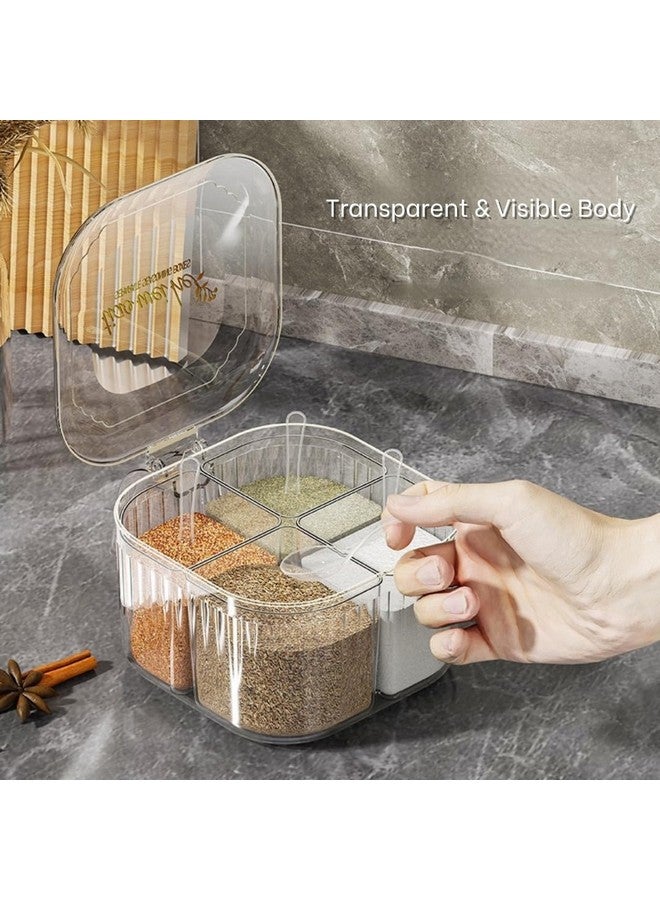 KREPS Seasoning Box with Lid and Spoon, 4 Compartment Spice Pots,Masala Box,Kitchen Condiment Jars, Plastic for Sugar Salt Pepper (Black) - Image 4