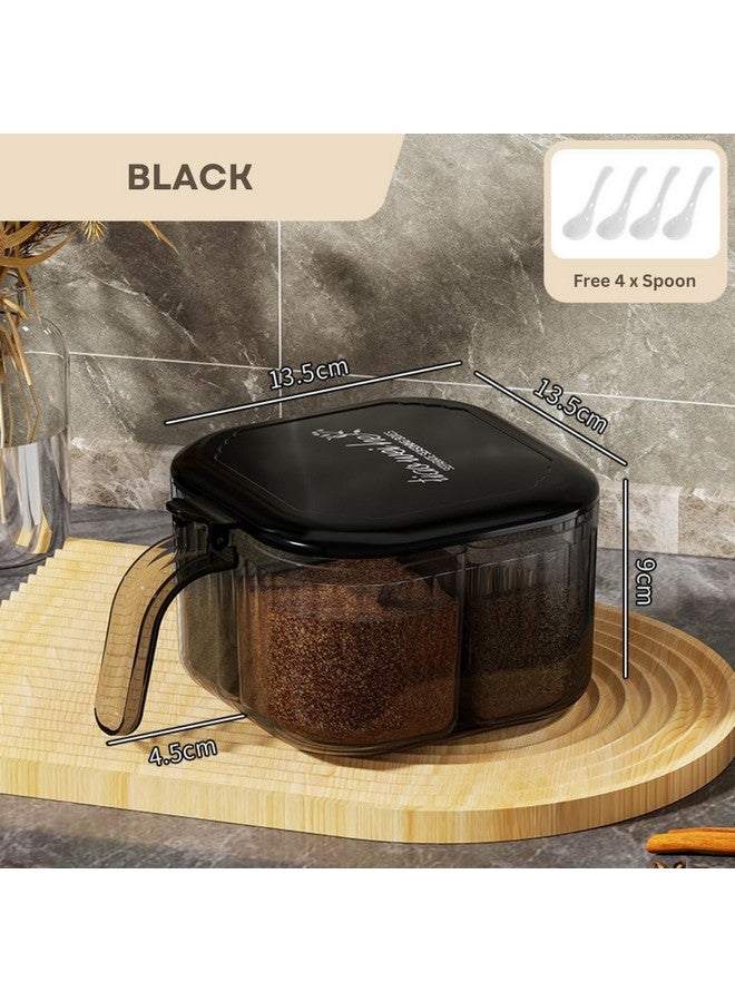 KREPS Seasoning Box with Lid and Spoon, 4 Compartment Spice Pots,Masala Box,Kitchen Condiment Jars, Plastic for Sugar Salt Pepper (Black) - Image 2