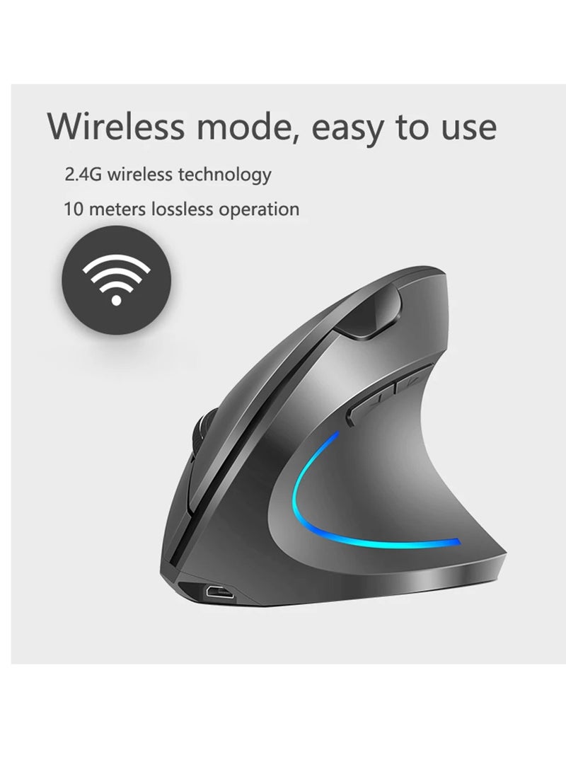 AROAQ ماوس عمودي لاسلكي، ماوس عمودي مريح قابل لإعادة الشحن، ماوس عمودي مزدوج الوضع مع 3 مستويات DPI قابلة للتعديل، ماوس RGB متدفق الإضاءة، قابل للتوصيل والتشغيل للكمبيوتر المحمول وسطح المكتب والكمبيوتر الشخصي (أبيض) - Image 2