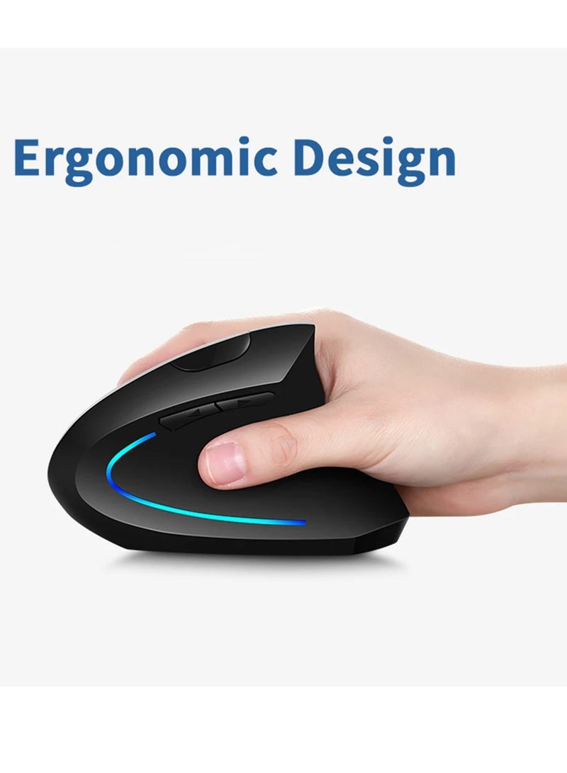AROAQ ماوس عمودي لاسلكي، ماوس عمودي مريح قابل لإعادة الشحن، ماوس عمودي مزدوج الوضع مع 3 مستويات DPI قابلة للتعديل، ماوس RGB متدفق الإضاءة، قابل للتوصيل والتشغيل للكمبيوتر المحمول وسطح المكتب والكمبيوتر الشخصي (أبيض) - Image 5