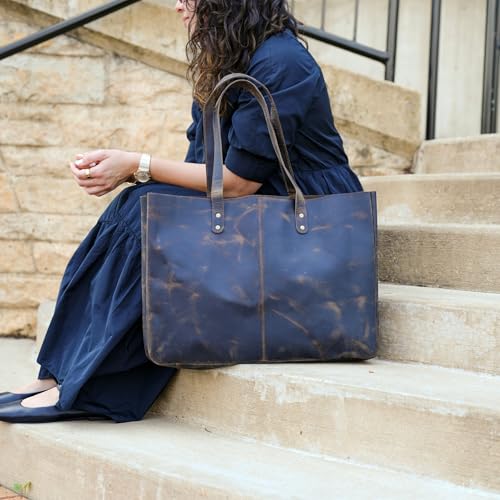 KomalC Leather Tote Bag for Women Purse Satchel Travel Bag shopping Carry Messenger Multipurpose Handbag (18.5 INCH, Buffalo Distressed Tan) - Image 3