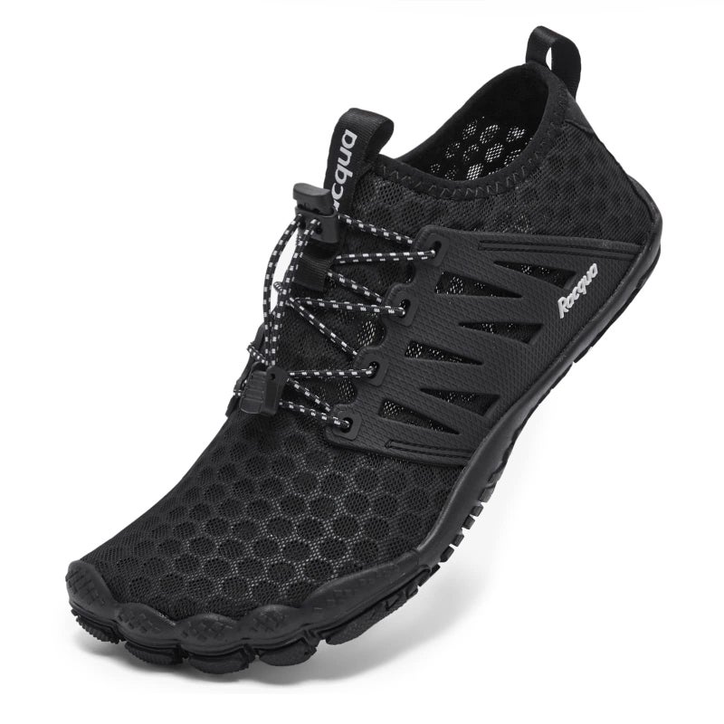 Racqua Mens Womens Water Sport Shoes Quick Dry Barefoot Aqua Shoes Beach Surf Swim Pool Hiking Walking Shoes Black 12 Women/11 Men - Image 1