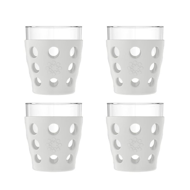 Lifefactory 10-Ounce Beverage Glasses with Protective Silicone Sleeves, 4-Pack, Stone Gray - Image 1