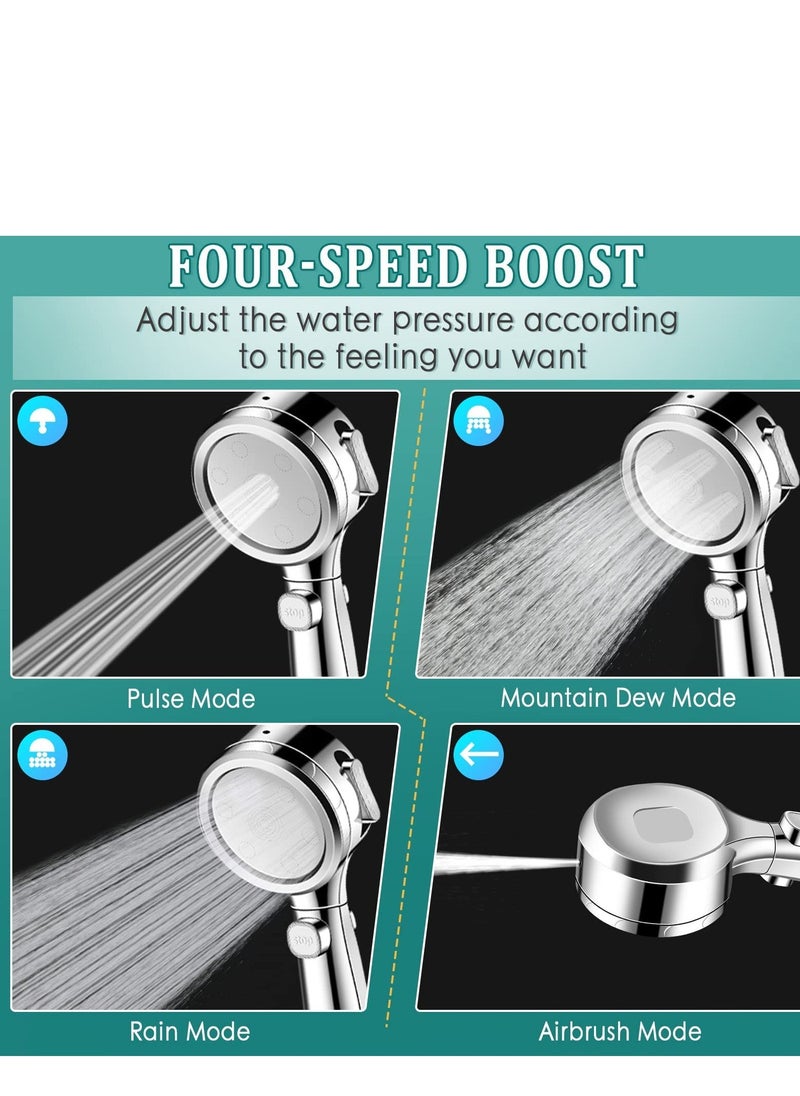 Shower Head Water Saving Shower Head with Pressure Increase 4 Jet Settings, Universal Large Energy Shower Head Temperature Display One Button Pause Switch - Image 5
