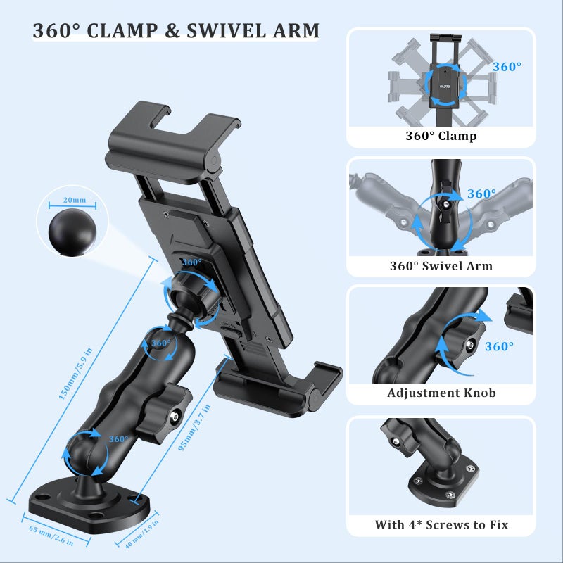 OHLPRO Tablet Holder for Car & Truck Dashboard Heavy Duty iPad Mount with Drill Base 360Â° Rotating Arm, Compatible with 5"-13" Tablets & Phones, Kindle, Ideal for Commercial Vehicles, Wall, Desk - Image 4