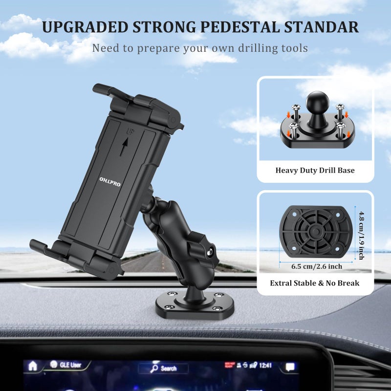 OHLPRO Tablet Holder for Car & Truck Dashboard Heavy Duty iPad Mount with Drill Base 360Â° Rotating Arm, Compatible with 5"-13" Tablets & Phones, Kindle, Ideal for Commercial Vehicles, Wall, Desk - Image 5