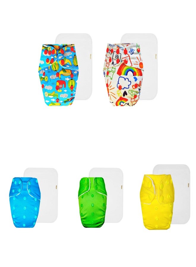 Dumbledo Premium Cloth Diaper with Cotton Insert (Pack of 5) | Snug Fit | Reusable & Washable | Quick Dry | Everyday Diapering Essential | 3 Months - 3 Years | Unisex Baby - Image 1