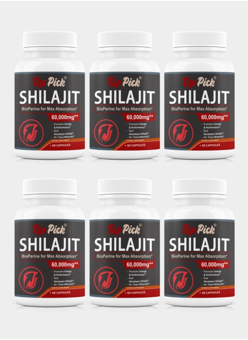 Top Pick Shilajit Bioperine For Max Absorption 60,000mg Pack of 6 