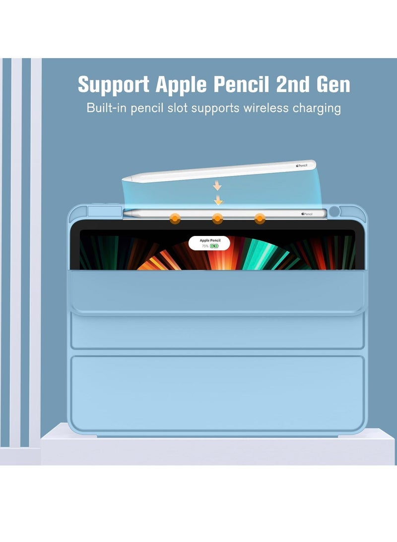 Raxoom iPad Pro 12.9 Inch Case (2022/2021/2020, 6th/5th/4th Gen) â€“ Smart Case with Pencil Holder, Touch ID & Auto Wake/Sleep, Auto 2nd Gen Pencil Charging â€“ New Azure Blue - Image 2