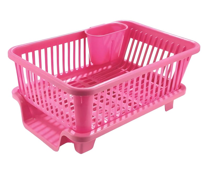 Homeor Houshe 3 In 1 Durable Plastic Kitchen Sink Large Dish Rack Drainer Drying Rack Washing Basket With Tray For Kitchen Dish Rack Organizers Utensils Drainer Basket For Kitchen Pink 300X440X150 mm - Image 3