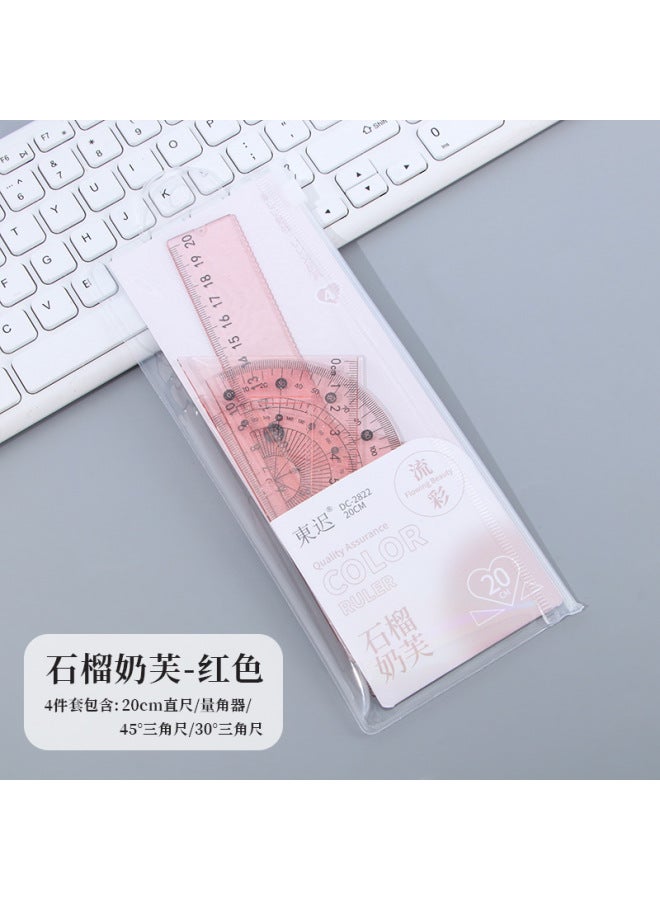 HELPS Creative Flowing Color Ruler Set Four-piece High-value Cartoon Student 20cm Ruler Compass Set Learning Stationery - Image 1