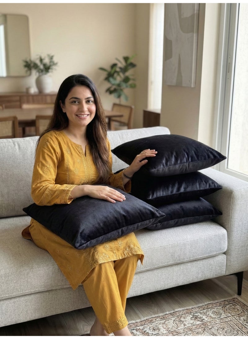اوريكسهوم مجموعة من 4 أغطية وسائد مخملية - أغطية وسائد ناعمة مزخرفة للأريكة والسرير والكرسي بسحاب غير مرئي (عبوة من 4 قطع) - Image 3