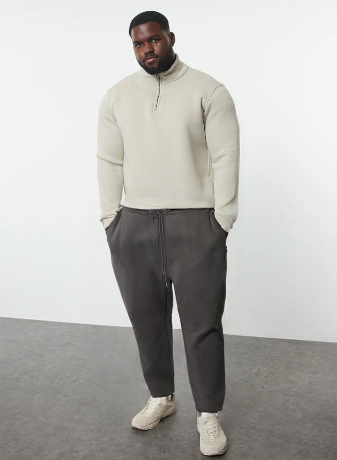 trendyol Smoked Plus Size Regular/Normal Cut Sweatpants with Stitching Detail TMNAW25AJ00009 - Image 1