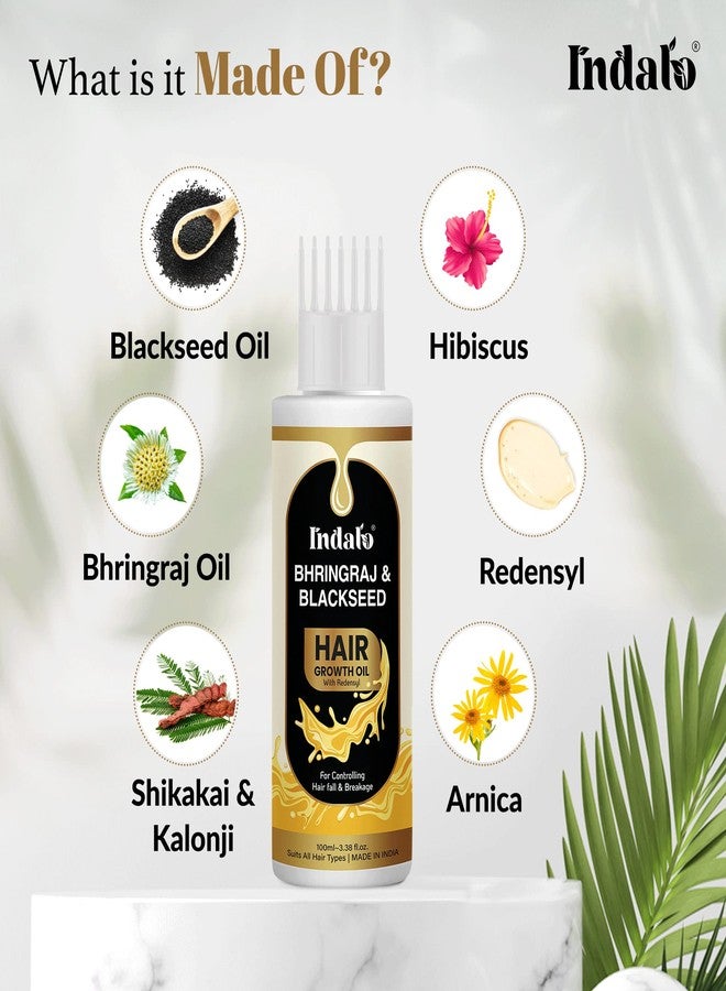 Indalo Bhringraj & Blackseed Hair Growth Oil | Controlling Hair Fall & Breakage | Paraben Free, Silicone free & No Mineral Oil - 100ml - Image 2