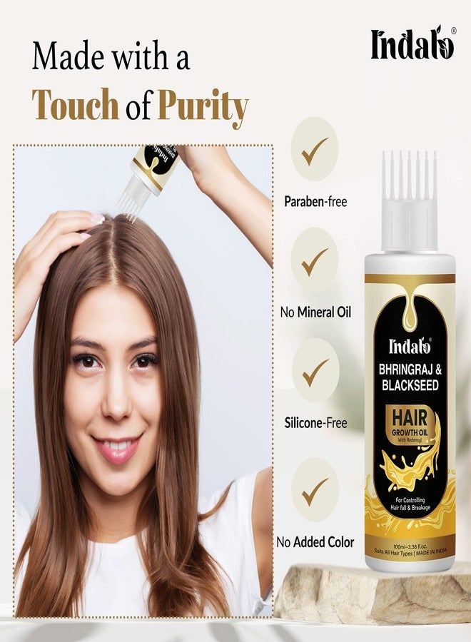 Indalo Bhringraj & Blackseed Hair Growth Oil | Controlling Hair Fall & Breakage | Paraben Free, Silicone free & No Mineral Oil - 100ml - Image 4