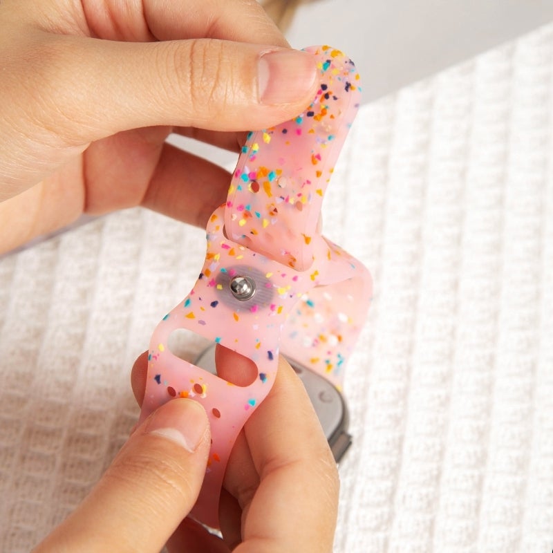 erorex For Apple Watch Se 40Mm Jelly Color Dots Liquid Silicone Watch Band(Black) - Image 5