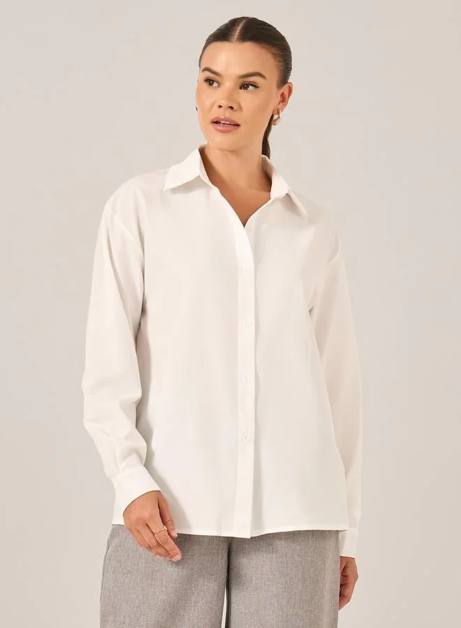 تايك تو قميص بأزرار بأكمام طويلة بلون سادة