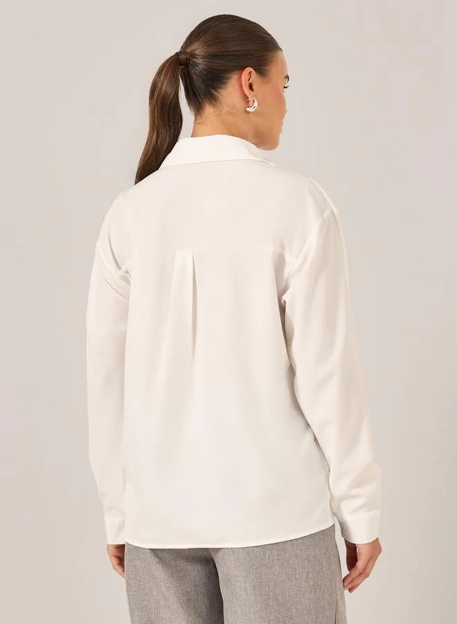 تايك تو قميص بأزرار بأكمام طويلة بلون سادة
