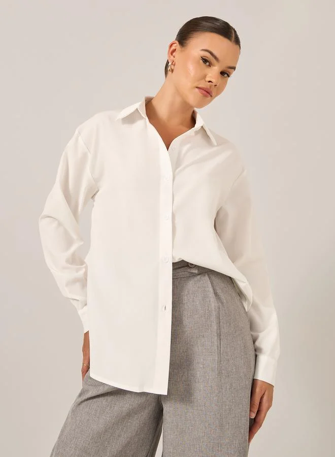 تايك تو قميص بأزرار بأكمام طويلة بلون سادة
