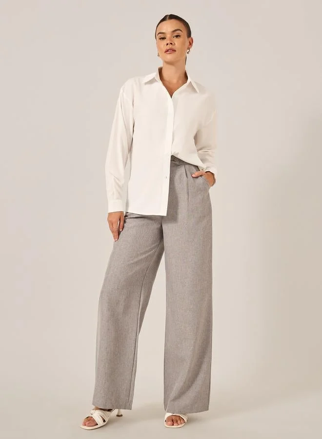 تايك تو قميص بأزرار بأكمام طويلة بلون سادة