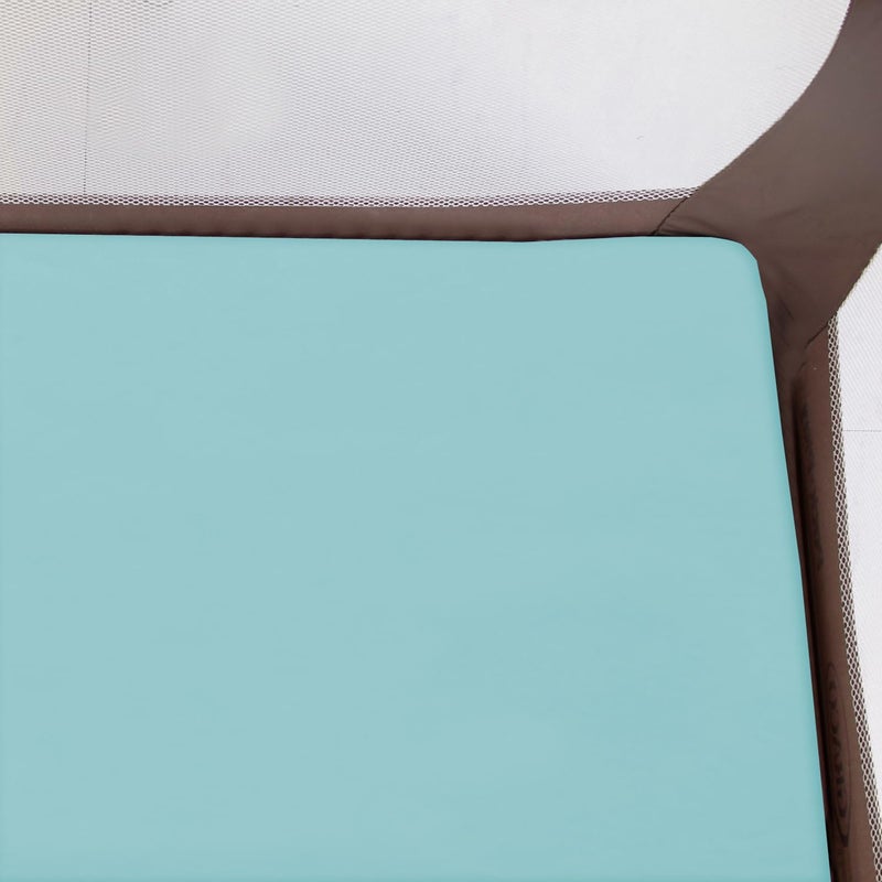 Biloban Pack and Play Sheets Fitted, 2 Pack Pack and Play Sheet Fits for Graco Pack n Play Mattress, Neutral Playard Sheets for Baby Boys and Girl, White & Aqua, 38”X 26” - Image 4