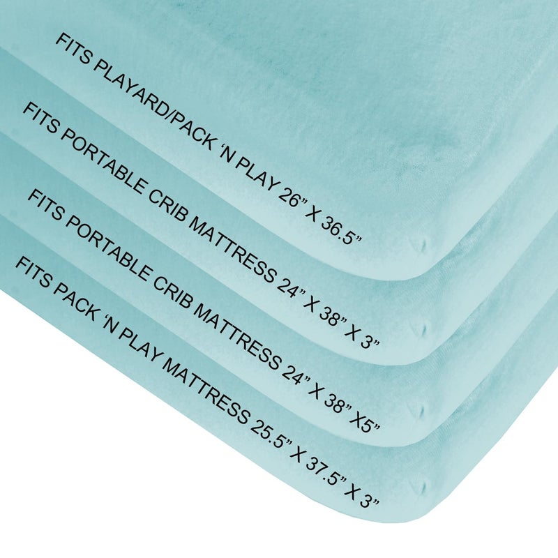Biloban Pack and Play Sheets Fitted, 2 Pack Pack and Play Sheet Fits for Graco Pack n Play Mattress, Neutral Playard Sheets for Baby Boys and Girl, White & Aqua, 38”X 26” - Image 3