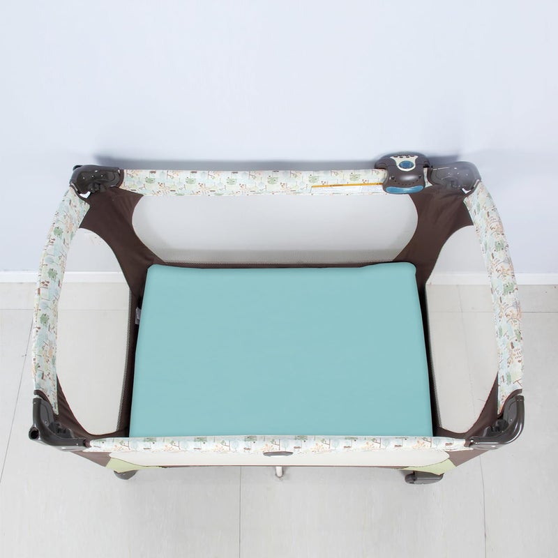 Biloban Pack and Play Sheets Fitted, 2 Pack Pack and Play Sheet Fits for Graco Pack n Play Mattress, Neutral Playard Sheets for Baby Boys and Girl, White & Aqua, 38”X 26” - Image 2