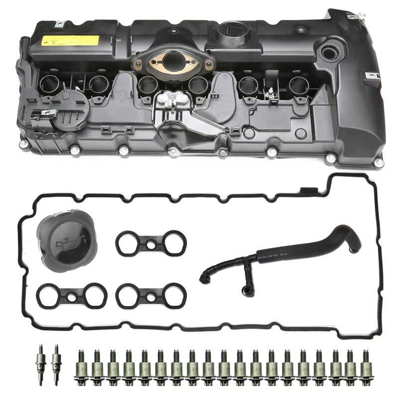 MITZONE N52 Engine Valve Cover Kit with Oil Cap PCV Hose Compatible with BMW E82 128i E9X 323i 328i E60 528i E70 X5 30si E83 X3 E85 Z4 E89 Z4 F10 528i N52 N51 SULEV