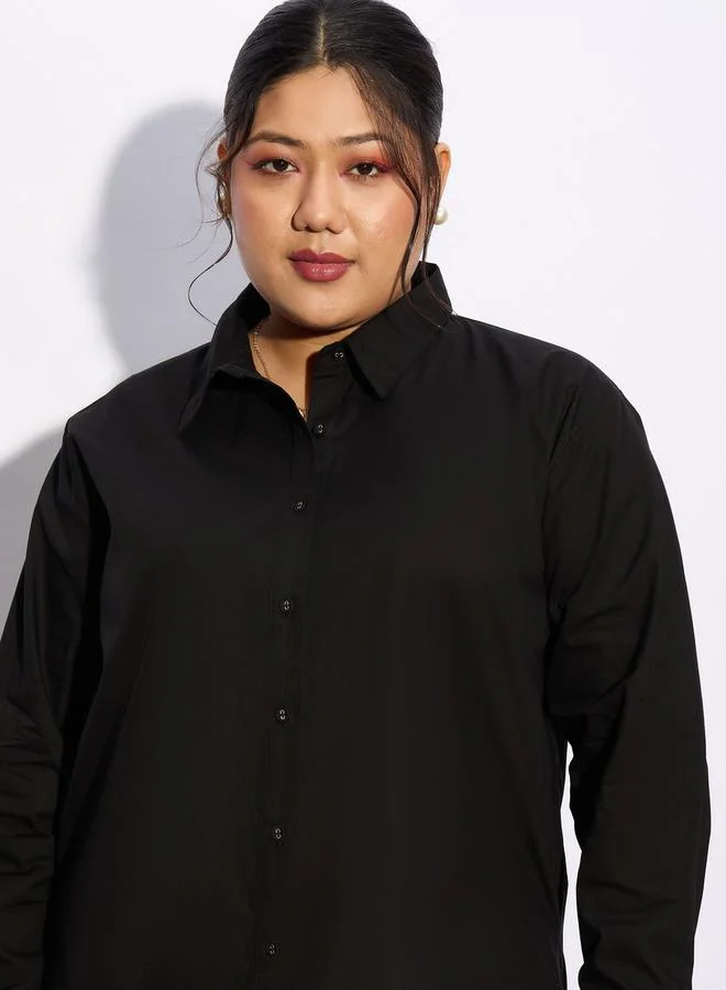 ساسافراس Plus Solid Poplin Shirt with Full Button Closure by Styli