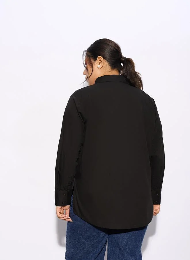 ساسافراس Plus Solid Poplin Shirt with Full Button Closure by Styli