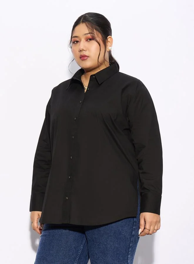 ساسافراس Plus Solid Poplin Shirt with Full Button Closure by Styli