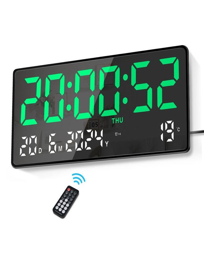 ساعة حائط رقمية كبيرة من لافوكس، شاشة LED مقاس 15.5 بوصة، ساعة رقمية خضراء تعمل بالكهرباء مع جهاز تحكم عن بعد، منبهان، التاريخ، اليوم، درجة الحرارة، ساعات إلكترونية عصرية لغرفة المعيشة وغرفة النوم - Image 1