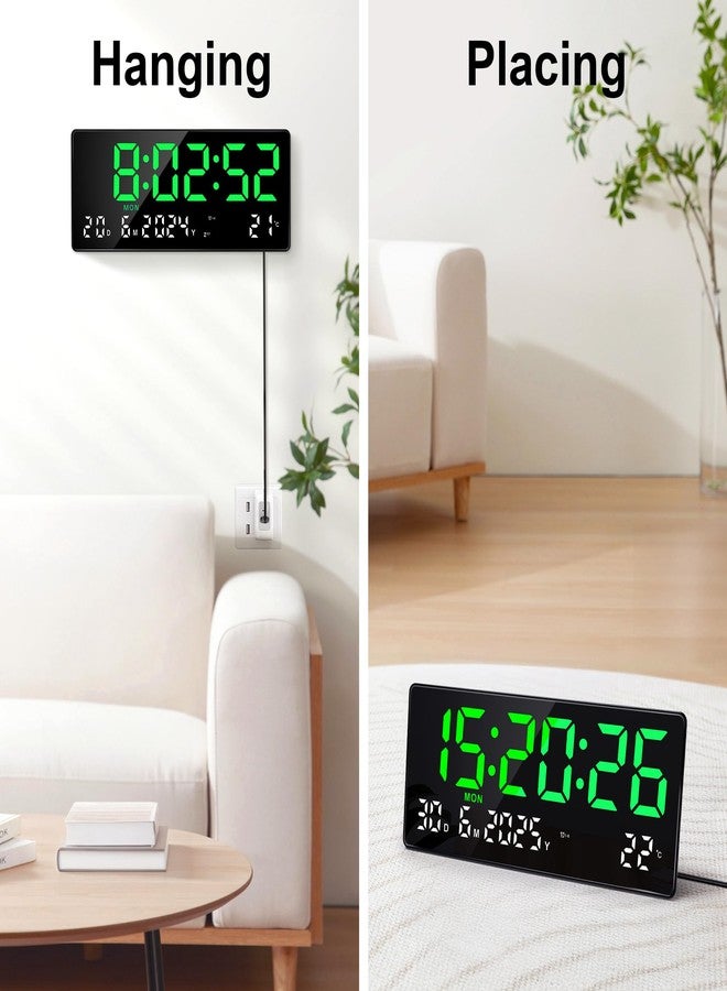 ساعة حائط رقمية كبيرة من لافوكس، شاشة LED مقاس 15.5 بوصة، ساعة رقمية خضراء تعمل بالكهرباء مع جهاز تحكم عن بعد، منبهان، التاريخ، اليوم، درجة الحرارة، ساعات إلكترونية عصرية لغرفة المعيشة وغرفة النوم - Image 4