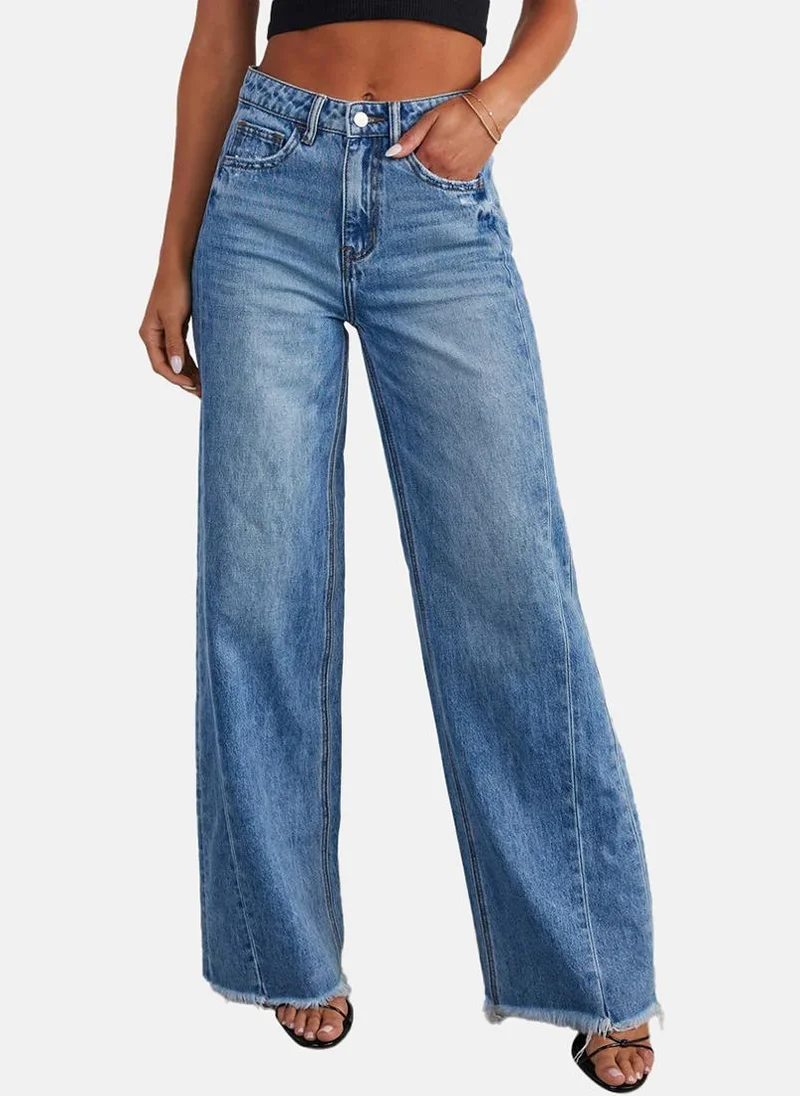 يونيكي Blue Wide Leg Clean Look High-Rise Jeans