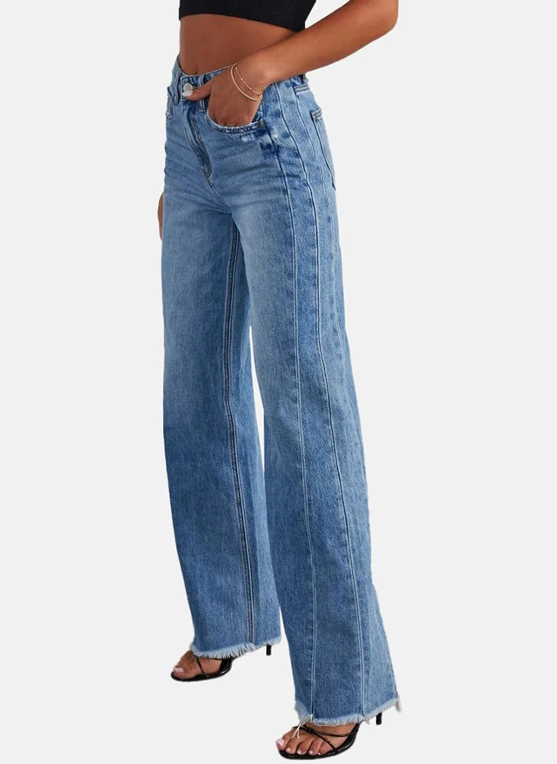 يونيكي Blue Wide Leg Clean Look High-Rise Jeans