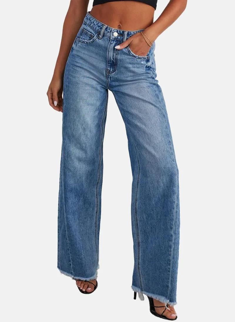 يونيكي Blue Wide Leg Clean Look High-Rise Jeans