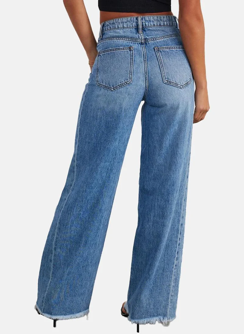 يونيكي Blue Wide Leg Clean Look High-Rise Jeans