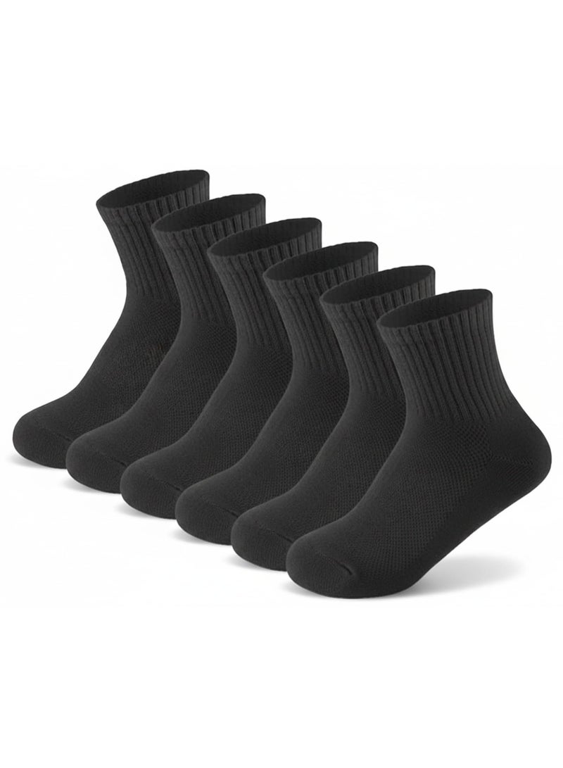 Tango 6 Pairs Kids Socks - Boys and Girls - Atletic Ankle Quarter Kids Sock - Soft Breathable Mesh - Childrens School Uniform (UAE/KSA, Age, 11 Years, 14 Years, Regular, Black - 6 Pairs) - Image 1